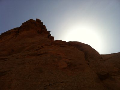 It's a popular destination. Looking up at a few climbers...