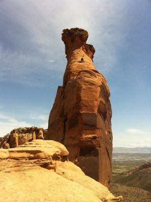 View from lunchbox ledge of a pair of climbers on pitch 4.
