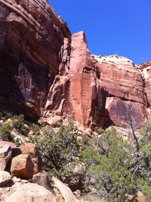 Monolith Spire, a fully detached spire from the canyon...