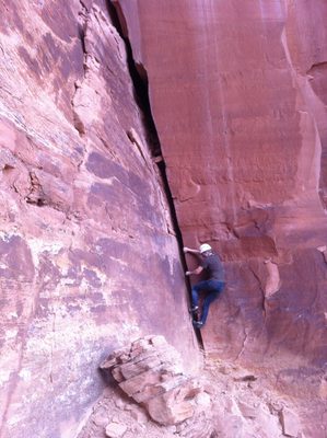 John, attempting an unknown off-width climb at the back...