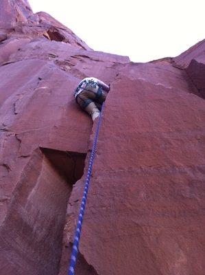 Climbing a bombay offwidth to fist crack on our way out...