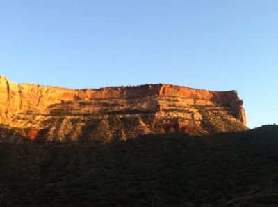 Cliff band at sunset. 