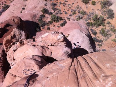 Looking down, another climbing party had arrived and is...