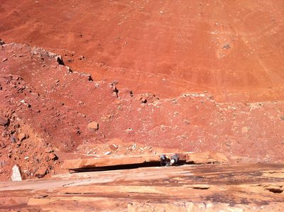 Top of Pitch 3 of Jah Man (5.10c) looking down to the...