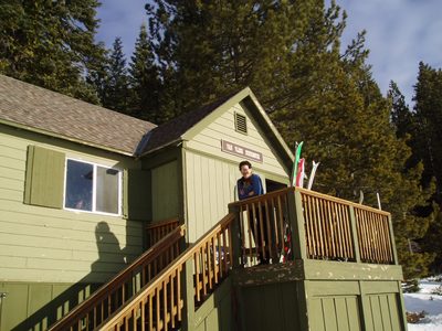Terry, on the porch of our cabin Saturday morning.