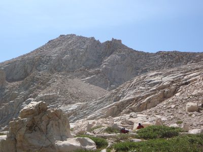Joel, preparing for our ascent of Mt. Russell.  Our camp...