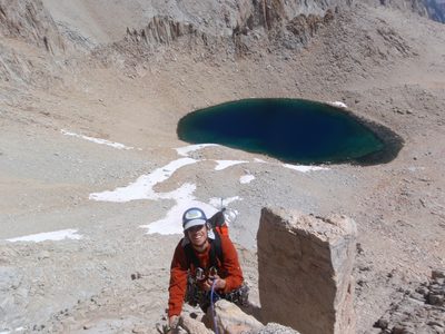 Joel, at the top of the first pitch, with Iceberg Lake...