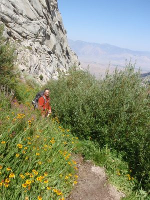 Now on the hike down:  Joel hikes through a patch of...