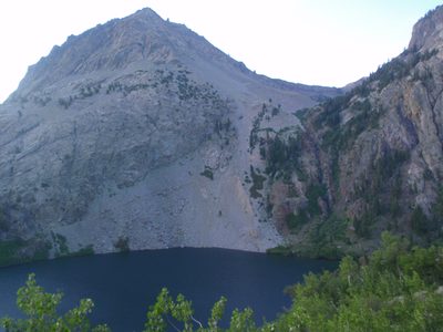 Agnew Lake with Carson Peak in the background by morning light.