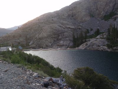 The Agnew Lake dam, complete with a control house, power...