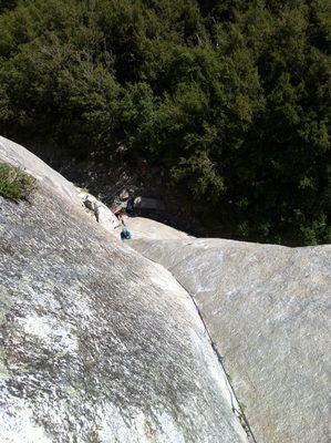 Monica and April on La Escuela. Allan belaying from the...