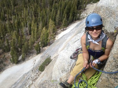 Monica belaying.