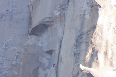 Hans jugging up the hardest pitch of the route. NB: it...