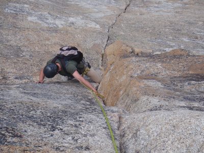 Alex climbing up to the .10a crux.