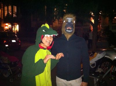 Monicasaurus and John the horse on Fair Oaks.