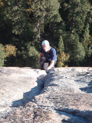 Chris, hand jamming his way up pitch 4.