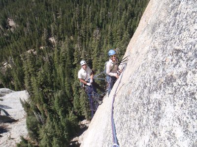 Hanging around. Jay and Monica from the second belay....