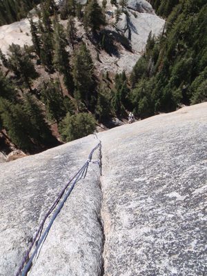 Looking down at the sublime 3rd pitch... 150 feet of...