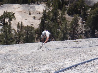 Jay coming up pitch 4, on relatively moderate terrain.