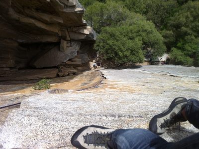 Me at the top of pitch 1 of Outer Limits at Cookie...