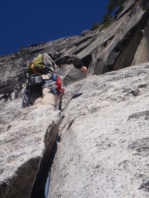 Alex on lead on pitch 4 of Super Slide (5.9)