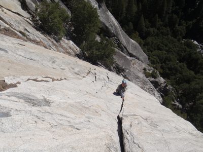 Marlin having fun leading pitch 3 of Super Slide (5.9).
