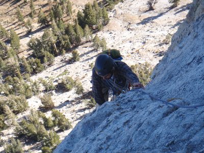 Alex climbing pitch 3 on Cathedral Peak. On pitch 3 we...