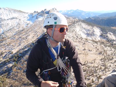 John at the top of pitch 4, back in the sunshine.