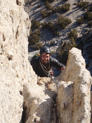 Alex, finishing up pitch 5 on Cathedral Peak