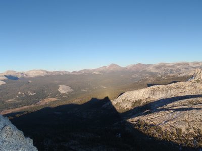Shadow cast by Cathedral Peak on Tuolumne Meadows. That...