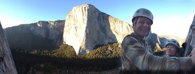 John and Dong at the 5th and final belay ledge of...