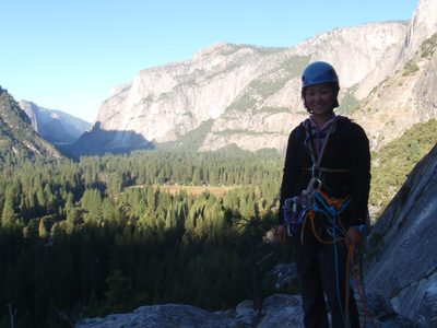 Monica, still in the shade around 8:30am at the top of...