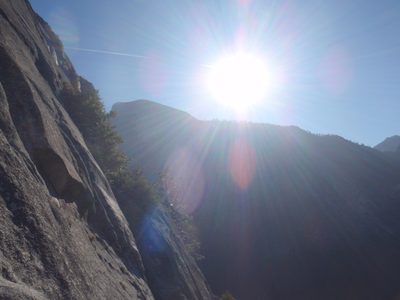 Sun creeping up above Half Dome. Now it's hot out!