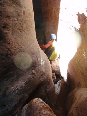 Joel working his way over some boulders.