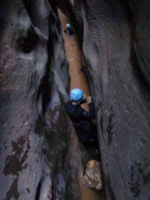 Mike making his way through the slanted corridor.  Andy...