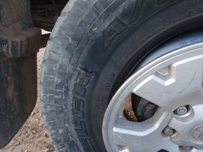 Close-up of the sidewall puncture wound.