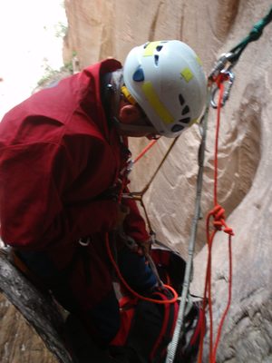 Andy double-checks his rigging at the beginning of one...
