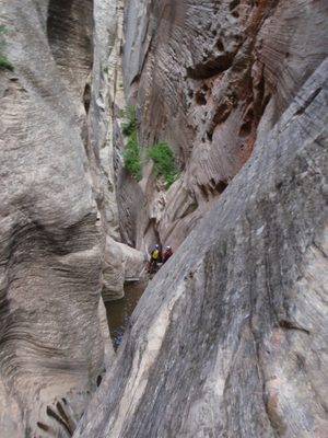 Joel and Andy at the bottom of one of the big rappels,...