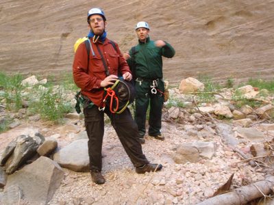 Joel and Mike gaze at the falls, where we agree to take...