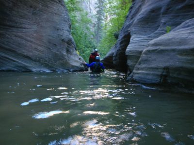 Wading through some chest deep water deep in a section...