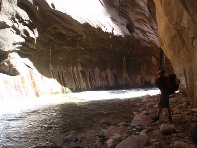 Andy admires the rock formations.