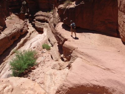 Andy checks to see if we have to rappel or whether we...