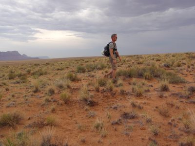 Andy, hiking across the plateau.  The land seemed to go...