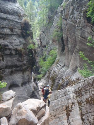 The canyon starts to slot up: Joel leads the way with...