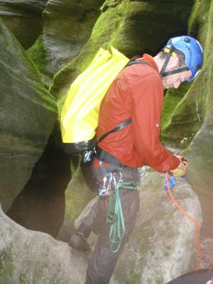 Joel, rigging a rappel.
