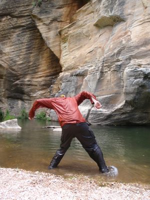 Joel skipping a rock in West Clear Creek.