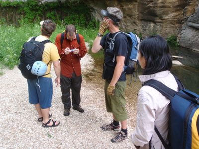 Joel studies our map, which was in fact a picture taken...