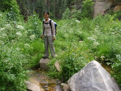 Monica in a relatively lush meadow (not what I was...