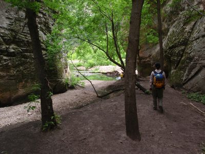 Checking out the exit to tomorrow's canyon: Sundance. ...
