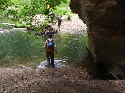 Monica crossing West Clear Creek once again.  Good thing...